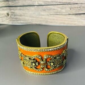 Vintage Heidi Daus Faux Snake Skin Swarovski Crystal Hinged Cuff Bracelet